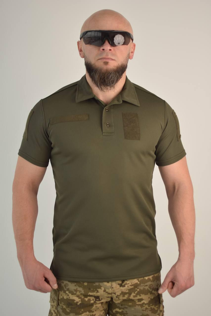 Футболка поло тактическая 56 размер 3XL мужская военная армейская футболка ПОЛО POLO олива хаки для ВСУ - изображение 1