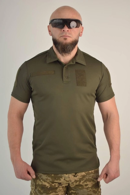 Футболка поло тактическая 54 размер XXL мужская военная армейская футболка ПОЛО POLO олива хаки для ВСУ - изображение 1