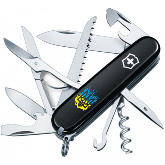 Ніж Victorinox Huntsman Ukraine Black "Вогняний Тризуб" (1.3713.3_T0316u) - зображення 1