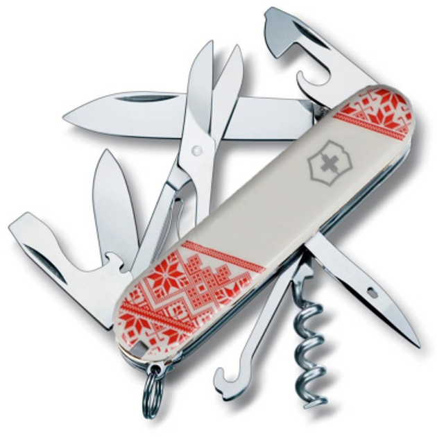 Нож Victorinox Climber Ukraine Red "Вишиванка" (1.3703.7_T0051r) - изображение 1