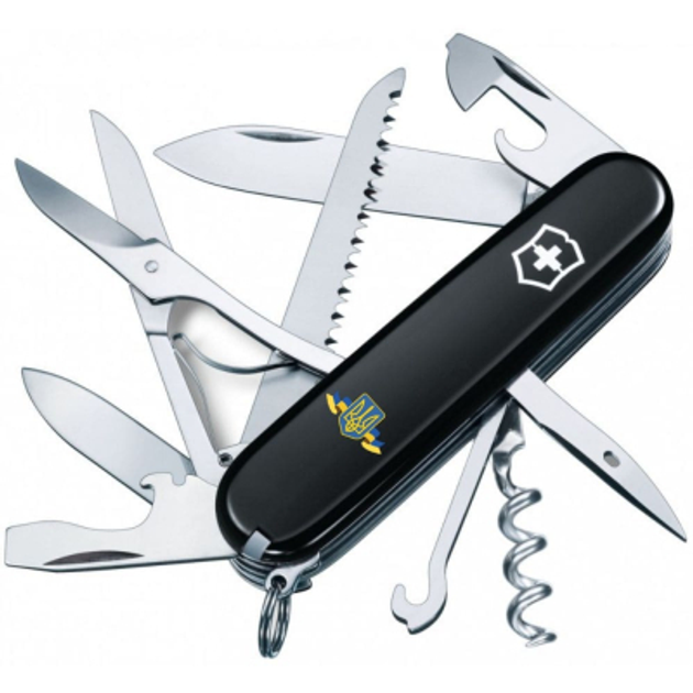 Нож Victorinox Huntsman Ukraine Black "Герб України Зі Стрічкою" (1.3713.3_T1010u) - изображение 1