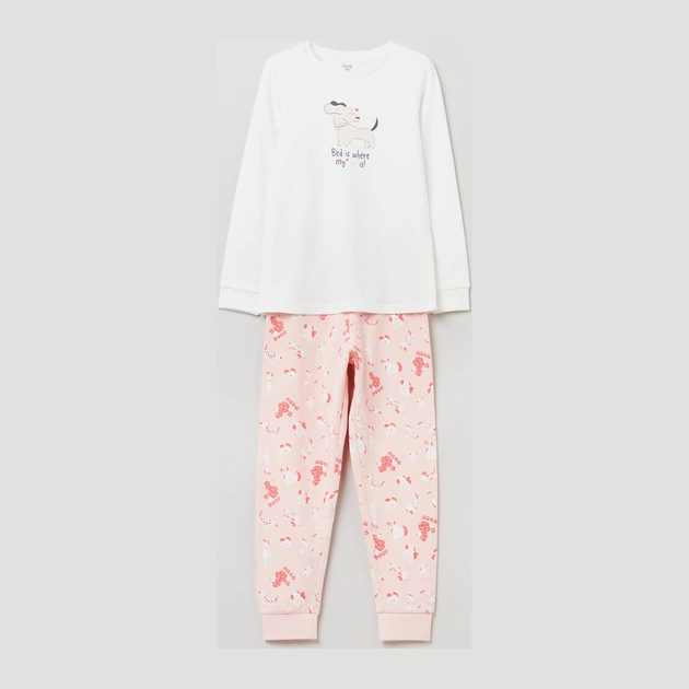 Піжама дитяча (футболка з довгими рукавами + штани) OVS 1629989 104 см Off-White/Pink (8052147517844) - зображення 1