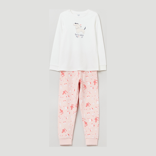 Піжама дитяча (футболка з довгими рукавами + штани) OVS 1629989 128 см Off-White/Pink (8052147517882) - зображення 1