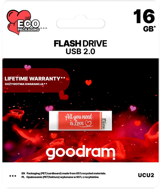 Pendrive Goodram UCU2 16 GB USB 2.0 Valentine Czerwony (UCU2-0160R0R11-V) - obraz 2