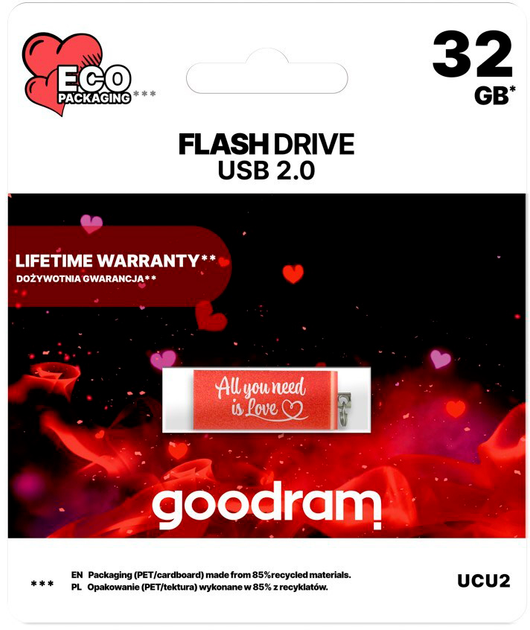Pendrive Goodram UCU2 32 GB USB 2.0 Valentine Czerwony (UCU2-0320R0R11-V) - obraz 2