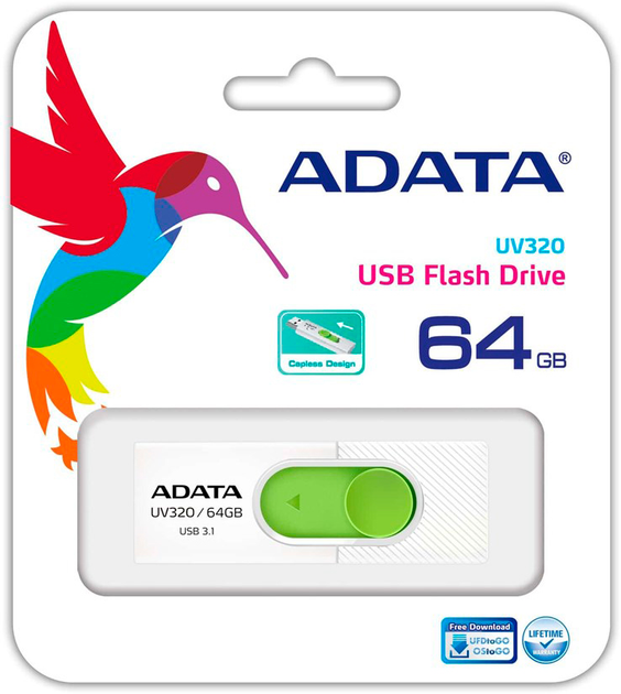 ADATA UV320 64GB USB 3.1 biało-zielony (AUV320-64G-RWHGN) - obraz 3