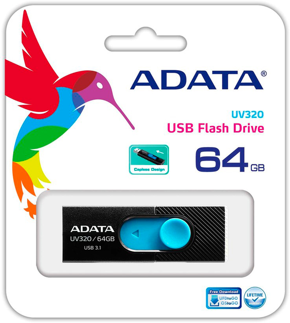 ADATA UV320 64GB USB 3.1 czarno-niebieski (AUV320-64G-RBKBL) - obraz 3