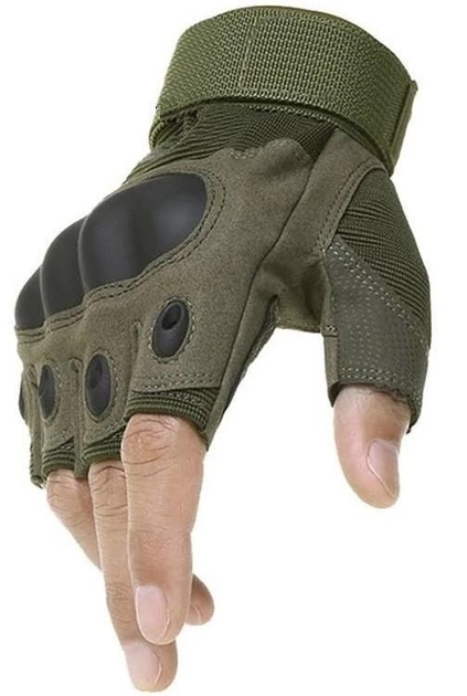 Тактичні рукавички без пальців Армійські безпальні військові тактичні рукавички Розмір L Зелені (Олива) - зображення 1