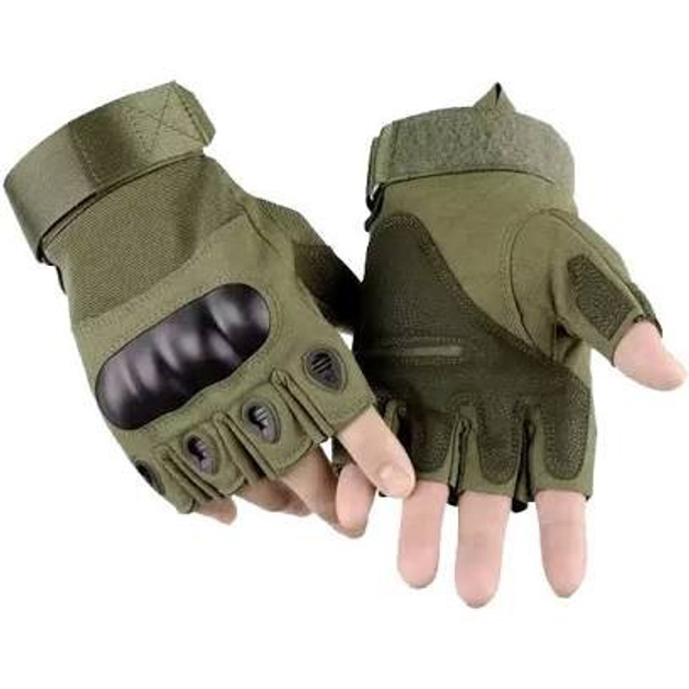 Тактические перчатки без пальцев Армейские беспалые военные тактические перчатки Размер XL Зеленые (Олива) - изображение 2