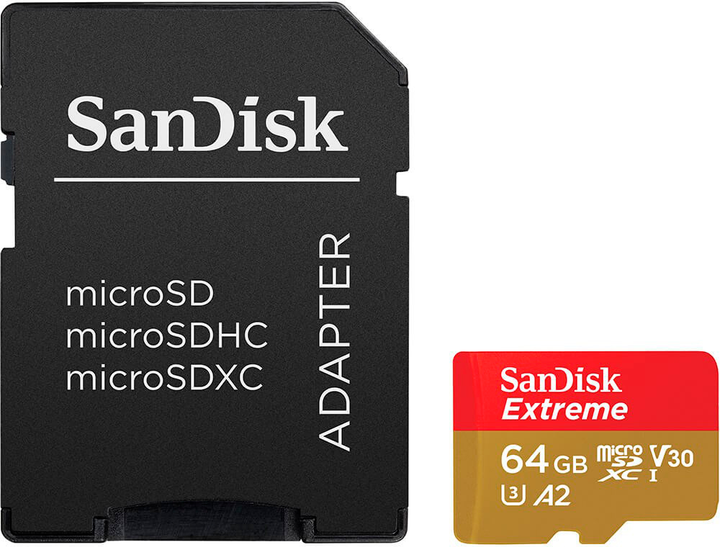 SanDisk Extreme microSDXC 64GB UHS-I + adapter (SDSQXAH-064G-GN6AA) - зображення 1