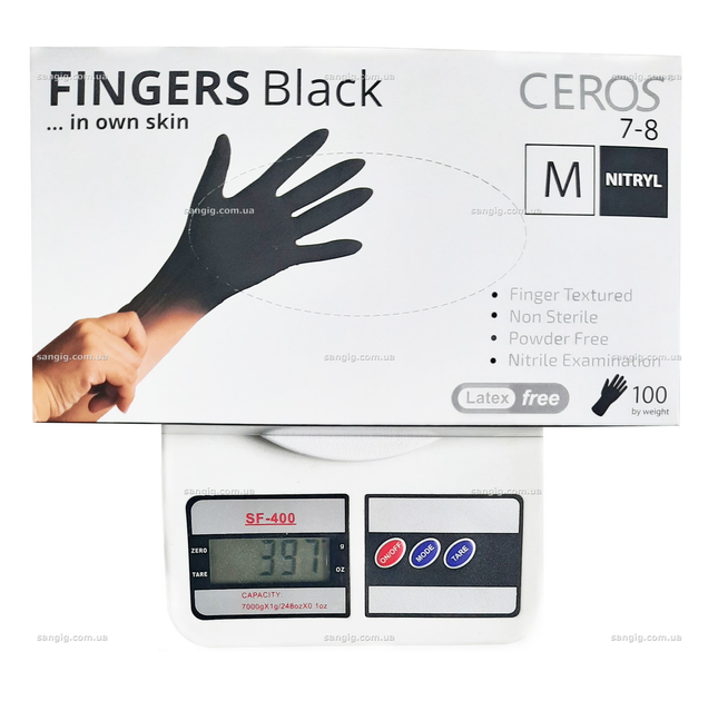Нітрилові рукавички Ceros, щільність 3.6 г. - Black - Чорні (100 шт.) M (7-8) - зображення 2