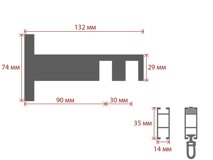 Карниз Quadrum Square line Заглушка 210 см подвійний сталь матова (тримач 9-12 см) анодоване покриття - зображення 2