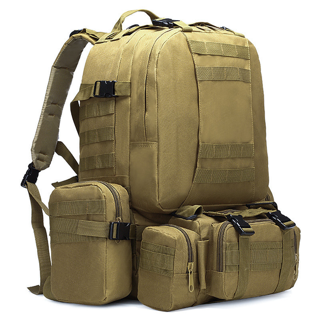 Рюкзак тактический +3 подсумка AOKALI Outdoor B08 75L (Sand) однотонный многофункциональный военный - изображение 1