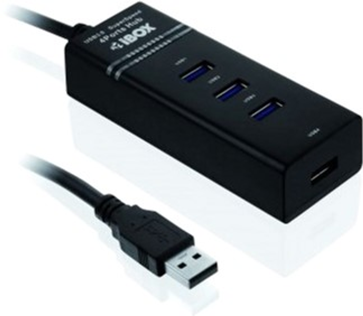 Hub USB iBox 4 x USB 3.0 5000 Mbit/s Czarny (5901443050384) - obraz 1