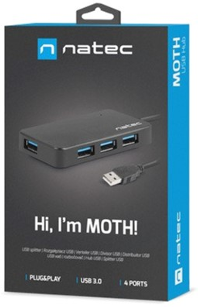 USB-хаб Natec Moth 4x USB 3.0 Black (NHU-1557) - зображення 2