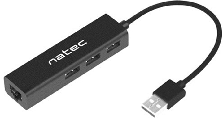 USB-хаб Natec Dragonfly 3x USB 2.0 + RJ45 Black (NHU-1413) - зображення 1