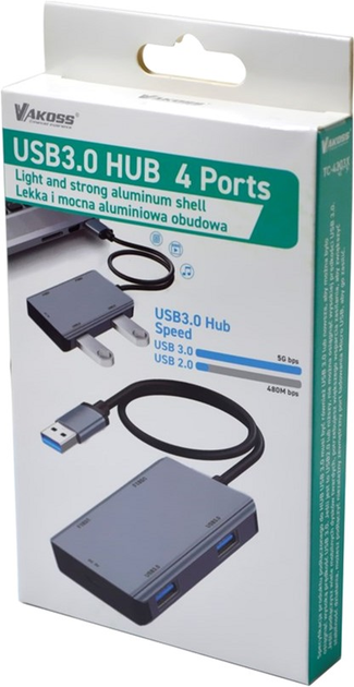 Hub USB Vakoss 4x USB-A 3.0 + Micro-USB (TC-4203X) - obraz 4