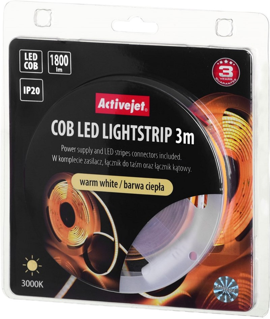Taśma LED z zasilaczem Activejet COB 3m IP20 ciepła - obraz 9