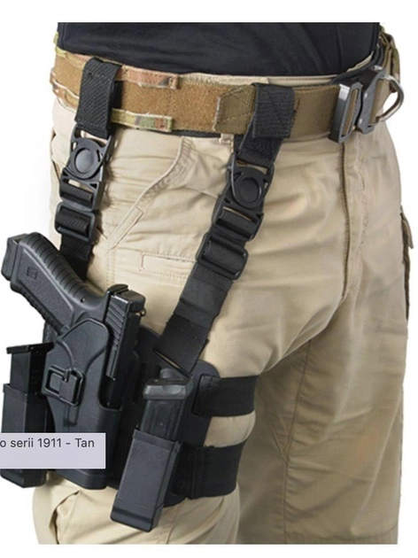 Кобура набедренная с платформой Черный из полиамида с карманом под магазин совместима с многими видами пистолетов регулируемая длина набедренного ремня - изображение 2