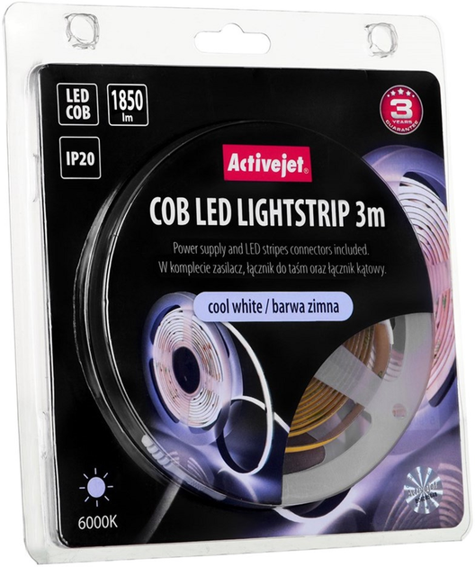 Taśma LED z zasilaczem Activejet COB 3m IP20 zimna - obraz 8