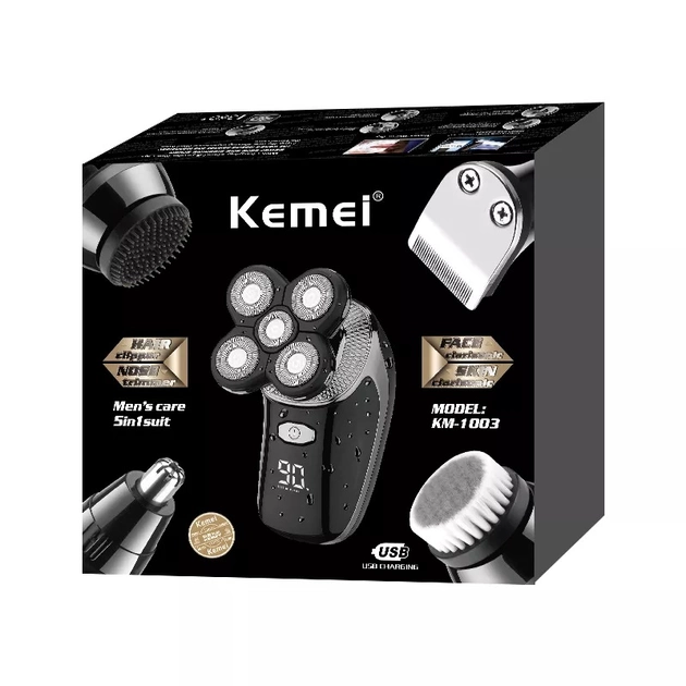 Электробритва Kemei KM-1003 5в1 с плавающими головками и триммером стрижка бритва для мужчин с 5 различными насадками - изображение 11