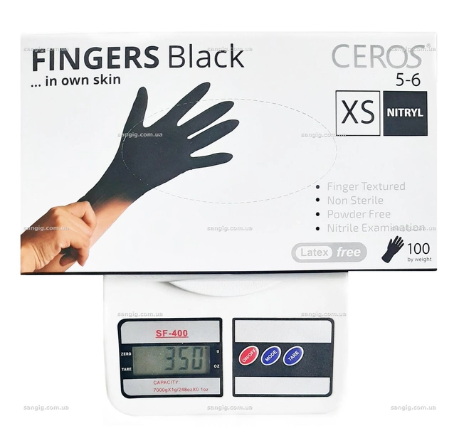 Нітрилові рукавички Ceros, щільність 3.6 г. - Black — Чорні (100 шт.) XS (5-6) - зображення 2