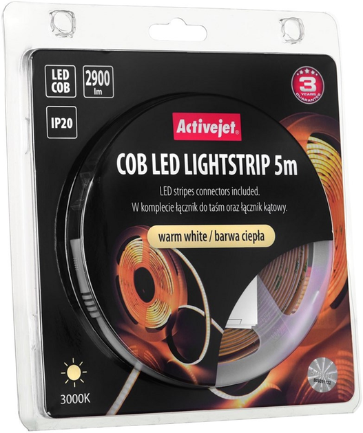 Світлодіодна стрічка Activejet COB 5м IP20 теплий - зображення 8