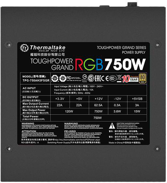 Блок живлення Thermaltake Toughpower Grand RGB 750W Gold (PS-TPG-0750FPCGEU-R) - зображення 5