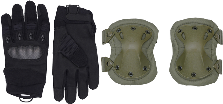 Набір тактичні рукавички Tru-spec 5ive Star Gear Hard Knuckle M BLK + Тактичні наколінники Forestfox Зелені (3814004_ochraniacz_na_kolana) - зображення 1