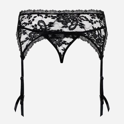 Komplet erotyczny (podwiązka + pończochy) Obsessive Catia S/M Black (5901688202029) - obraz 6