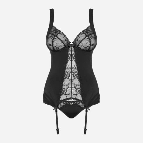 Еротичний комплект (корсет + трусики-бразиліана) Obsessive Heartina L/XL Чорний (5901688225257) - зображення 5