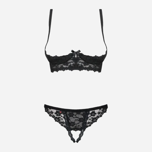 Komplet erotyczny (biustonosz + stringi) Obsessive Letica L/XL Black (5901688223925) - obraz 5