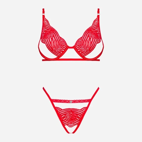 Komplet erotyczny (biustonosz + figi brazylijskie) Obsessive Mellania S/M Red (5901688236987) - obraz 5