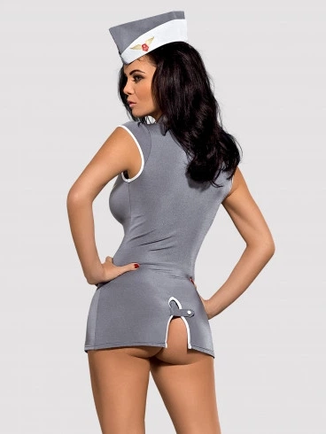 Kostium erotyczny Obsessive Stewardess S/M Szary (5900308550496) - obraz 2