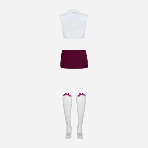 Przebranie erotyczne damskie Obsessive Student S/M White/Burgund (5901688208205) - obraz 6