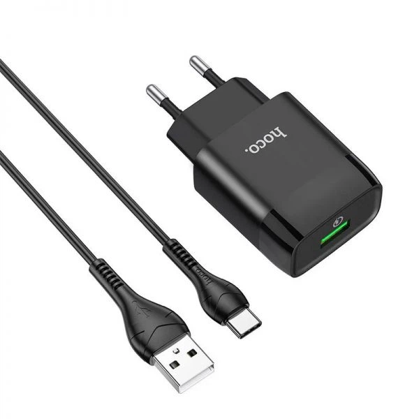 Мережевий зарядний пристрій Hoco C72A + кабель Type-C Glorious Single Port Charger 1USB 2.1A Black - Фото 1 Мережевий зарядний пристрій Hoco C72A + кабель Type-C Glorious Single Port Charger 1USB 2.1A Black - зображення 1
