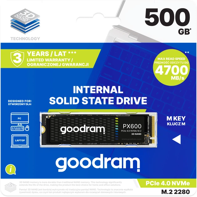 Dysk SSD Goodram PX600 500 GB M.2 2280 PCIe 4.0 x4 NVMe 3D NAND TLC (SSDPR-PX600-500-80) - obraz 4