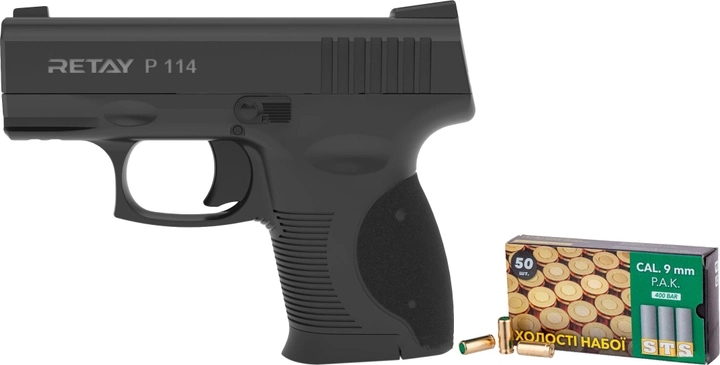 Стартовый пистолет Retay P 114 9 мм Black + Холостые патроны STS пистолетные 9 мм 50 шт (16059753_19547199) - изображение 1