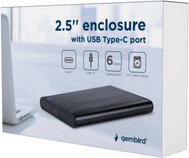 Зовнішня кишеня Gembird для 2.5" SATA USB Type-C 3.1 Black (EE2-U3S-6) - зображення 4