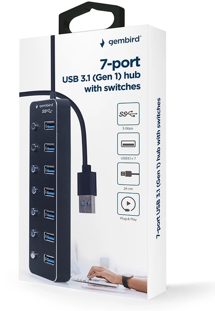 USB-хаб Gembird 7 Ports USB 3.0 Black (UHB-U3P7P-01) - зображення 5