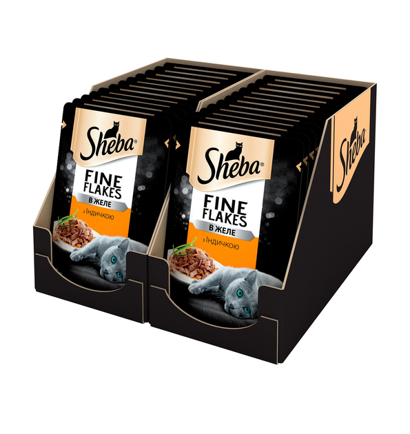 Упаковка влажного корма для кошек Sheba Fine Flakes с индейкой кусочки ...