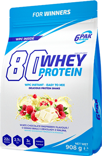 Протеїн 6PAK 80 Whey Protein 908 г Білий шоколад з малиною (5902811811316) - зображення 1