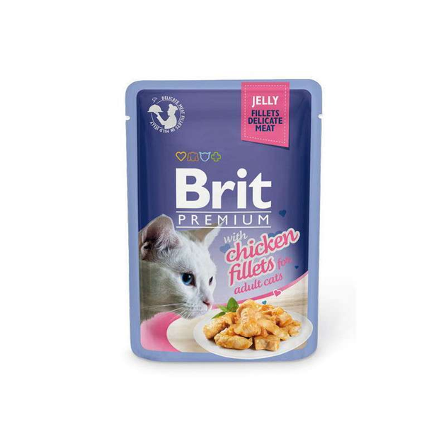 Влажный корм с кусочками из филе курицы в желе для кошек Brit Premium ...