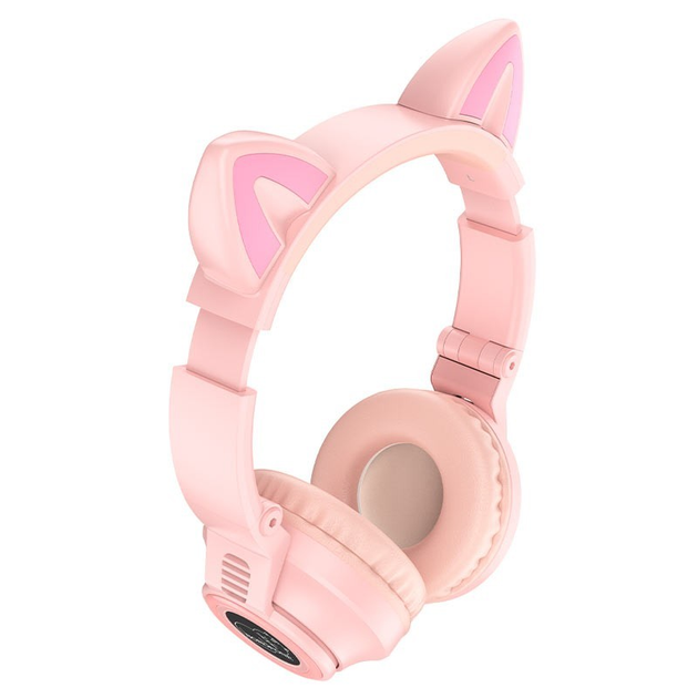 Беспроводные Bluetooth наушники Borofone BO18 Cat ear с микрофоном и LED RGB подсветкой Кошачьи Ушки Pink - изображение 3