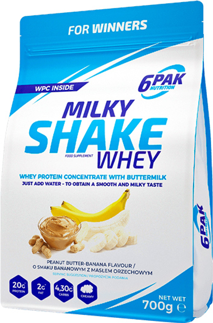 Білкова добавка 6PAK Milky Shake Whey 700 г Арахісова олія-банан (5902811802147) - зображення 1