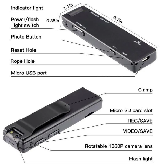 Мини камера Vandlion A3 FullHD 1080P с поворотным объективом и диктофоном - изображение 4