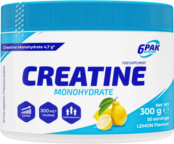 6PAK Creatine Monohydrate 300 g Jar Lemon (5902811814577) - obraz 1