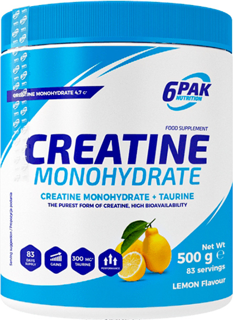 6PAK Creatine Monohydrate 500 g Jar Lemon (5902811810692) - obraz 1