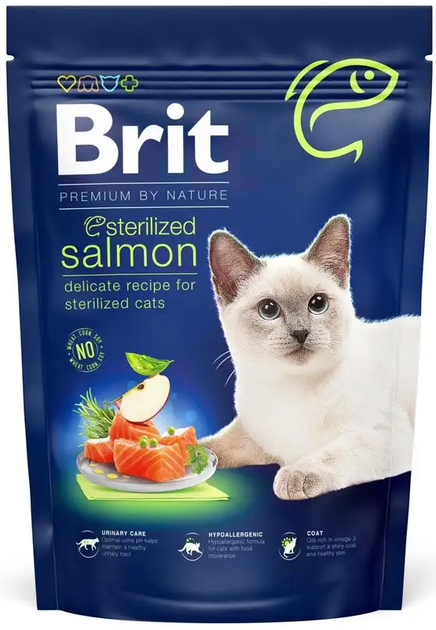 Сухой корм для стерилизованных котов с лососем Brit Premium by Nature Cat Sterilized Salmon 800 г - Фото 1 Сухой корм для стерилизованных котов с лососем Brit Premium by Nature Cat Sterilized Salmon 800 г - изображение 1