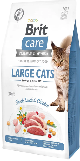 Сухой корм для кошек крупных пород с уткой Brit Care Cat GF Large cats Power & Vitality 7 кг - Фото 1 Сухой корм для кошек крупных пород с уткой Brit Care Cat GF Large cats Power & Vitality 7 кг - изображение 1